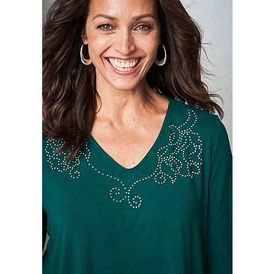 Jessica London Women's Plus Size V-Neck Embellished Tunic