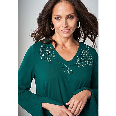 Jessica London Women's Plus Size V-Neck Embellished Tunic