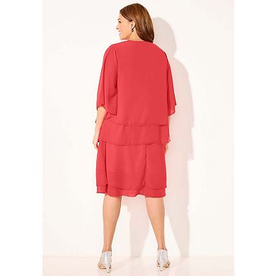 Catherines Women's Plus Size Georgette Double Layer Jacket Dress