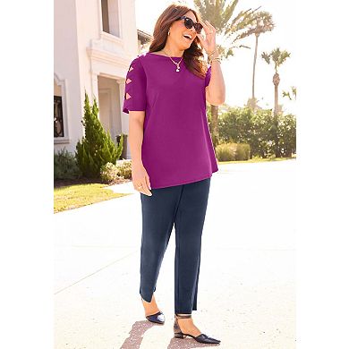 Catherines Women's Plus Size Suprema Crisscross Elbow Sleeve Tee