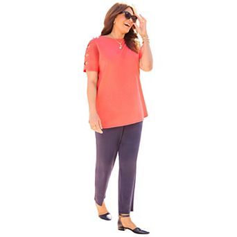 Catherines Women's Plus Size Suprema Crisscross Elbow Sleeve Tee