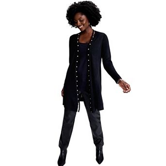 Jessica London Women's Plus Size Pearl Trim Carefree Cashmere Cardigan
