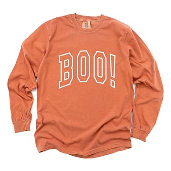 Embroidered Boo Arched - Women's Garment Dyed Long Sleeve Graphic T-Shirt