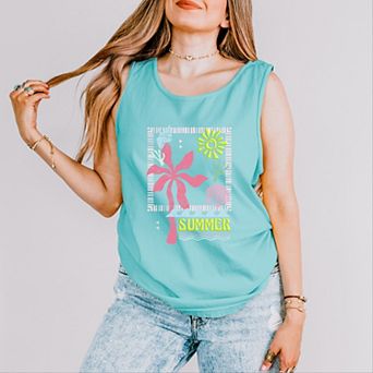 Summer Icons Colorful Puff Print - Women's Garment Dyed Graphic Tank Top