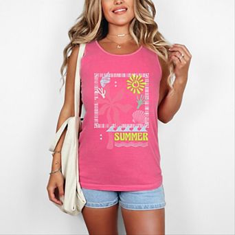 Summer Icons Colorful Puff Print - Women's Garment Dyed Graphic Tank Top