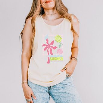 Summer Icons Colorful Puff Print - Women's Garment Dyed Graphic Tank Top