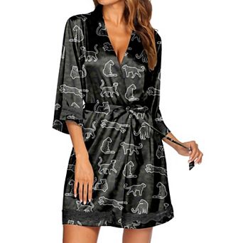 Ekouaer Women's Lace-Trim Silk Robes Bride Bridesmaid Kimono Satin Bathrobe V Neck Sleepwear
