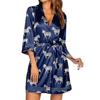 Ekouaer Women's Lace-Trim Silk Robes Bride Bridesmaid Kimono Satin Bathrobe V Neck Sleepwear