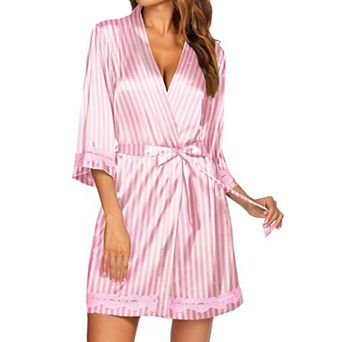 Ekouaer Women's Lace-Trim Silk Robes Bride Bridesmaid Kimono Satin Bathrobe V Neck Sleepwear