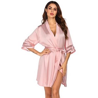 Ekouaer Women's Satin Robe Silk Kimono Bathrobe Bridesmaid Wedding Bridal Party Robes 3/4 Bell