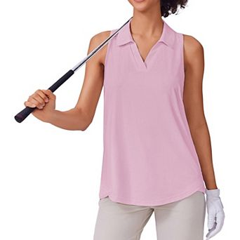 PINSPARK Women's Sleeveless V-Neck Golf Polo Sun Protection Moisture Wicking Athletic Tank Top