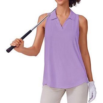 PINSPARK Women's Sleeveless V-Neck Golf Polo Sun Protection Moisture Wicking Athletic Tank Top