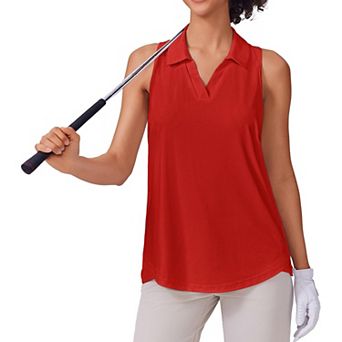 PINSPARK Women's Sleeveless V-Neck Golf Polo Sun Protection Moisture Wicking Athletic Tank Top