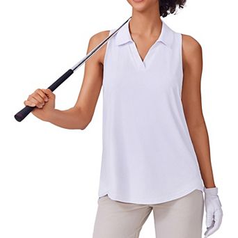 PINSPARK Women's Sleeveless V-Neck Golf Polo Sun Protection Moisture Wicking Athletic Tank Top