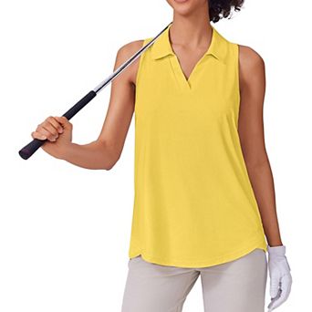 PINSPARK Women's Sleeveless V-Neck Golf Polo Sun Protection Moisture Wicking Athletic Tank Top