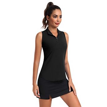 PINSPARK Women's Sleeveless Zip Up Racerback Golf Polo Collared Tank Top Pickleball Shirt