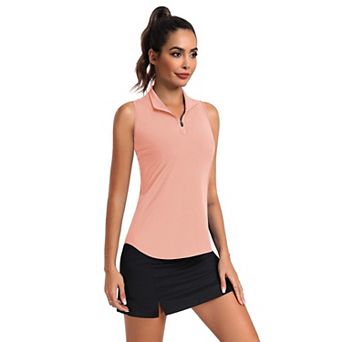 PINSPARK Women's Sleeveless Zip Up Racerback Golf Polo Collared Tank Top Pickleball Shirt