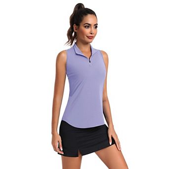 PINSPARK Women's Sleeveless Zip Up Racerback Golf Polo Collared Tank Top Pickleball Shirt