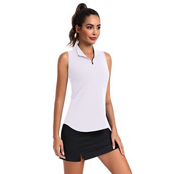 PINSPARK Women's Sleeveless Zip Up Racerback Golf Polo Collared Tank Top Pickleball Shirt