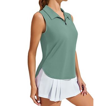 PINSPARK Women's Sleeveless V Neck Golf Polo UPF50+ 1/4 Zip Quick Dry Workout Tank Top