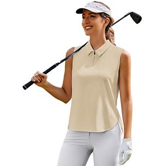 PINSPARK Women's Sleeveless V Neck Golf Polo UPF50+ 1/4 Zip Quick Dry Workout Tank Top