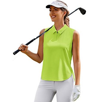 PINSPARK Women's Sleeveless V Neck Golf Polo UPF50+ 1/4 Zip Quick Dry Workout Tank Top