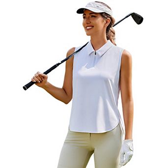 PINSPARK Women's Sleeveless V Neck Golf Polo UPF50+ 1/4 Zip Quick Dry Workout Tank Top
