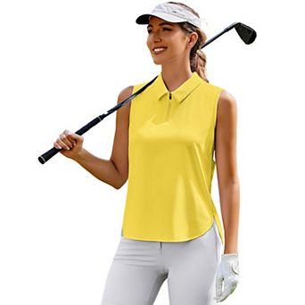 PINSPARK Women's Sleeveless V Neck Golf Polo UPF50+ 1/4 Zip Quick Dry Workout Tank Top
