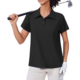 PINSPARK Women's Short Sleeve Golf Polo Shirt Moisture Wicking 3-Button Collared Tennis Athletic Top
