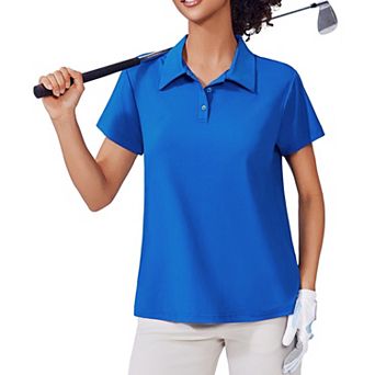 PINSPARK Women's Short Sleeve Golf Polo Shirt Moisture Wicking 3-Button Collared Tennis Athletic Top