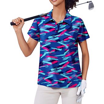 PINSPARK Women's Short Sleeve Golf Polo Shirt Moisture Wicking 3-Button Collared Tennis Athletic Top