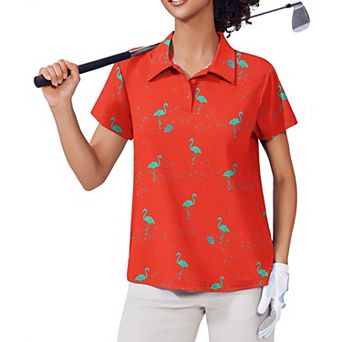 PINSPARK Women's Short Sleeve Golf Polo Shirt Moisture Wicking 3-Button Collared Tennis Athletic Top