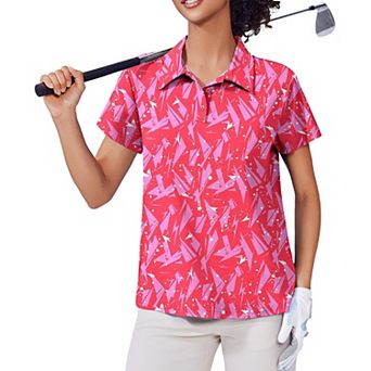PINSPARK Women's Short Sleeve Golf Polo Shirt Moisture Wicking 3-Button Collared Tennis Athletic Top