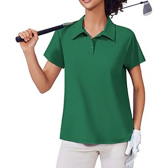 PINSPARK Women's Short Sleeve Golf Polo Shirt Moisture Wicking 3-Button Collared Tennis Athletic Top