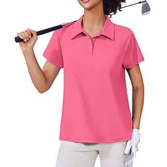 PINSPARK Women's Short Sleeve Golf Polo Shirt Moisture Wicking 3-Button Collared Tennis Athletic Top