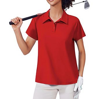 PINSPARK Women's Short Sleeve Golf Polo Shirt Moisture Wicking 3-Button Collared Tennis Athletic Top