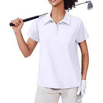 PINSPARK Women's Short Sleeve Golf Polo Shirt Moisture Wicking 3-Button Collared Tennis Athletic Top