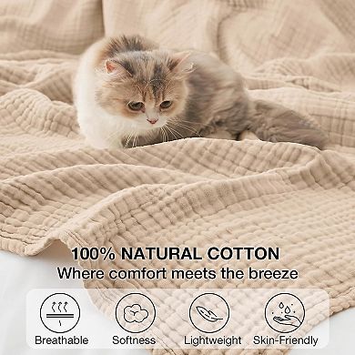 Cotton King Size Blankets for Bed 108" x 90", 6 Layers Cooling and Soft Muslin Throw Blanket