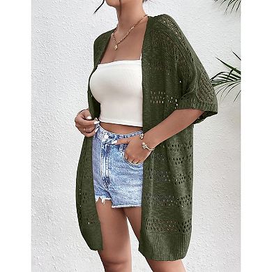 Zeagoo Women's Lightweight Crochet Knit Cardigan Boho Short Sleeve Open Front Oversized Tops