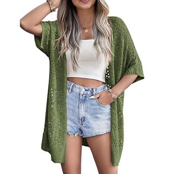 Zeagoo Women's Lightweight Crochet Knit Cardigan Boho Short Sleeve Open Front Oversized Tops