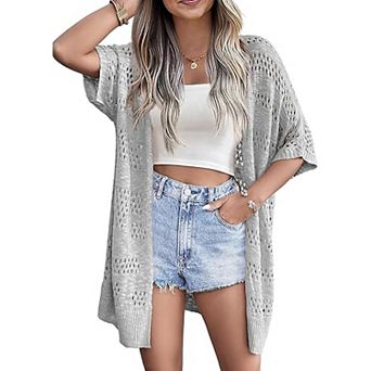 Zeagoo Women's Lightweight Crochet Knit Cardigan Boho Short Sleeve Open Front Oversized Tops