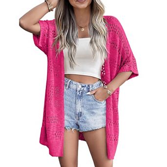 Zeagoo Women's Lightweight Crochet Knit Cardigan Boho Short Sleeve Open Front Oversized Tops