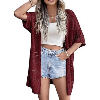 Zeagoo Women's Lightweight Crochet Knit Cardigan Boho Short Sleeve Open Front Oversized Tops