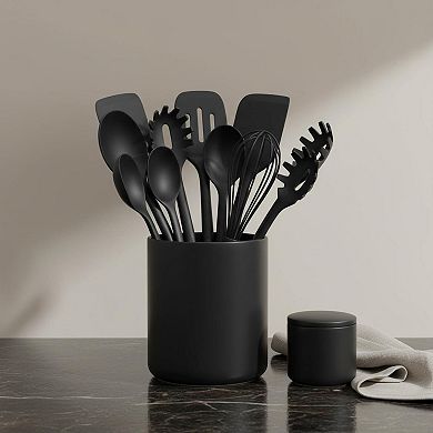 Black Kitchen Utensil Holder Ceramic Large Countertop Storage Decor