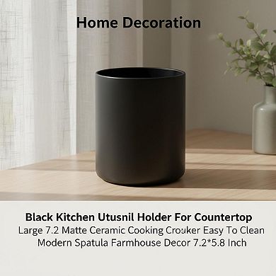 Black Kitchen Utensil Holder Ceramic Large Countertop Storage Decor