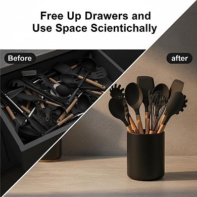 Black Kitchen Utensil Holder Ceramic Large Countertop Storage Decor