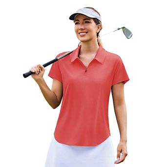 PINSPARK Women's Short Sleeve V-Neck Golf Polo Quick Dry Pickleball Tennis Shirt