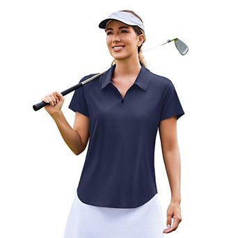 PINSPARK Women's Short Sleeve V-Neck Golf Polo Quick Dry Pickleball Tennis Shirt