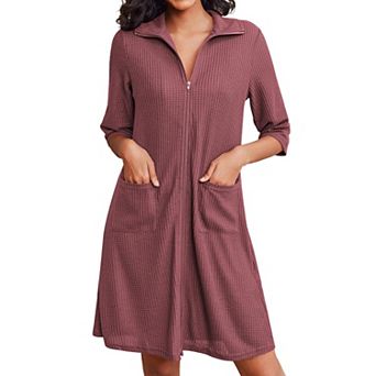 Ekouaer Zipper Robes for Women Waffle Knit Bathrobes Short Lightweight Knee Length Loungewear