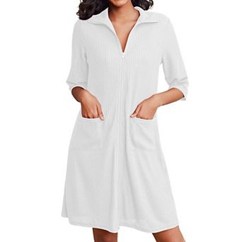 Ekouaer Zipper Robes for Women Waffle Knit Bathrobes Short Lightweight Knee Length Loungewear